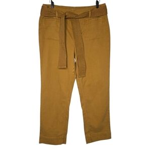 Loft Womens Golden Yellow Twill Tie Belt Cropped Ankle Pants Size 10